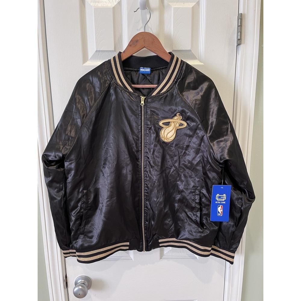 New Ultra Game NBA Miami Heat Black Glamour Bomber Jacket Womens/Youth XL